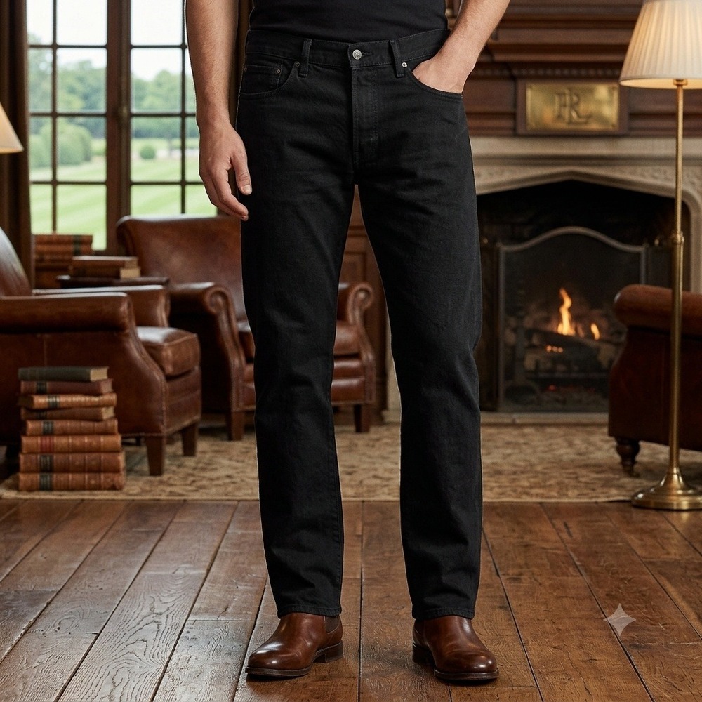 Polo Ralph Lauren Hampton Relaxed Straight Jeans Mens 33x32 Black Stretch Denim